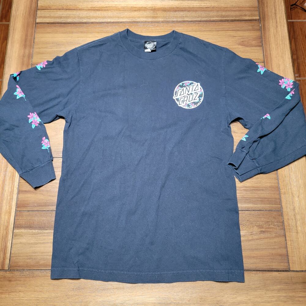 Santa Cruz Black LS Unisex Tee Plumeria Flowers - Size Medium - Picture 4 of 8